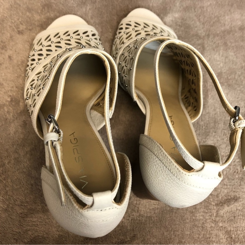 Via Spiga White Lasercut Pattered open Toe. Heels. Sz 8.5 - Picture 5 of 8